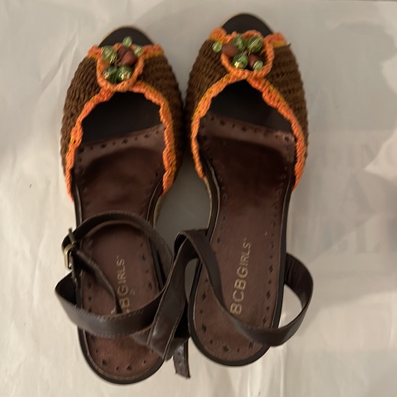 Y2k BCBG CROCHET Wedge Espadrilles Ankle wrap sandals 8 - Picture 11 of 11